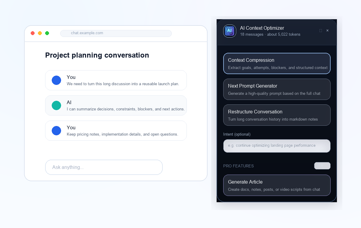 AI Context Optimizer extension panel preview